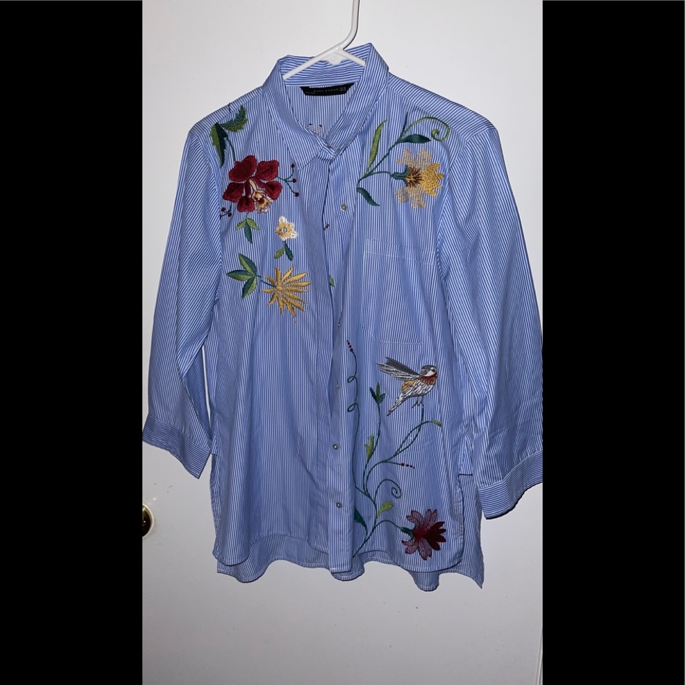 Pinstripe Blue & White Button Down Long Sleeve Shirt